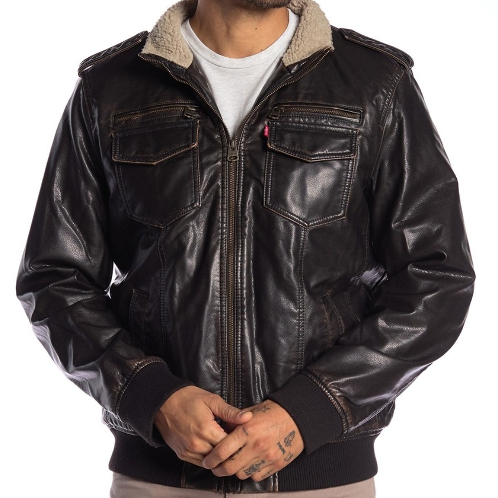 LEVIS Faux LEATHER SHERPA Lined Bomber Jacket